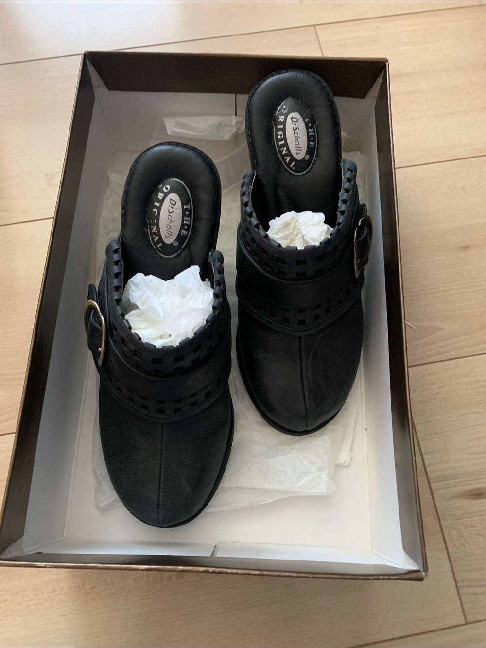 Dr. Scholl's Black Slip-On Buckle Clog Mules